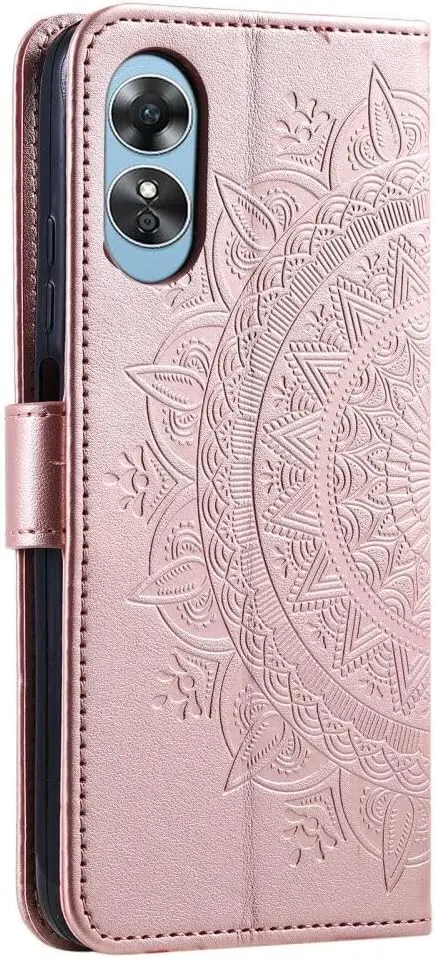 Oppo A5 (2025) Hoesje Mandala Book Case met Pasjeshouder Roze Goud afbeelding 6