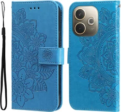 Oppo A5 Pro Hoesje Mandala Book Case met Pasjeshouder Blauw afbeelding