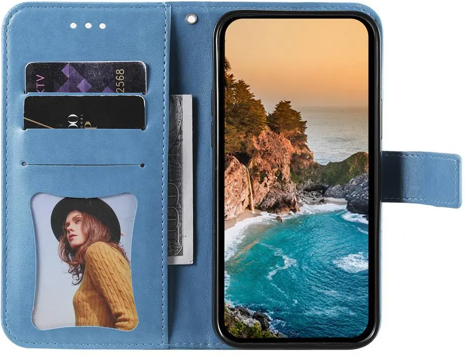 Oppo A5 Pro Hoesje Mandala Book Case met Pasjeshouder Blauw afbeelding 3
