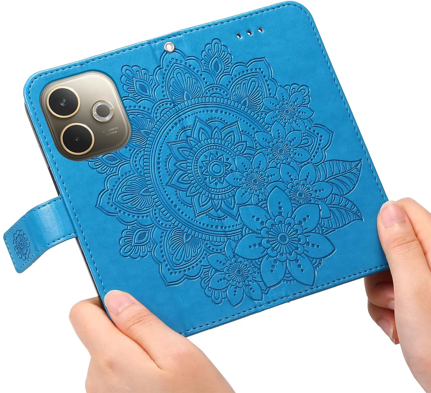 Oppo A5 Pro Hoesje Mandala Book Case met Pasjeshouder Blauw afbeelding 5