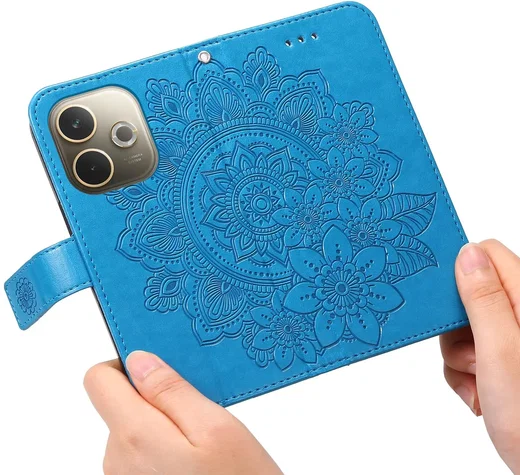 Oppo A5 Pro Hoesje Mandala Book Case met Pasjeshouder Blauw afbeelding 5