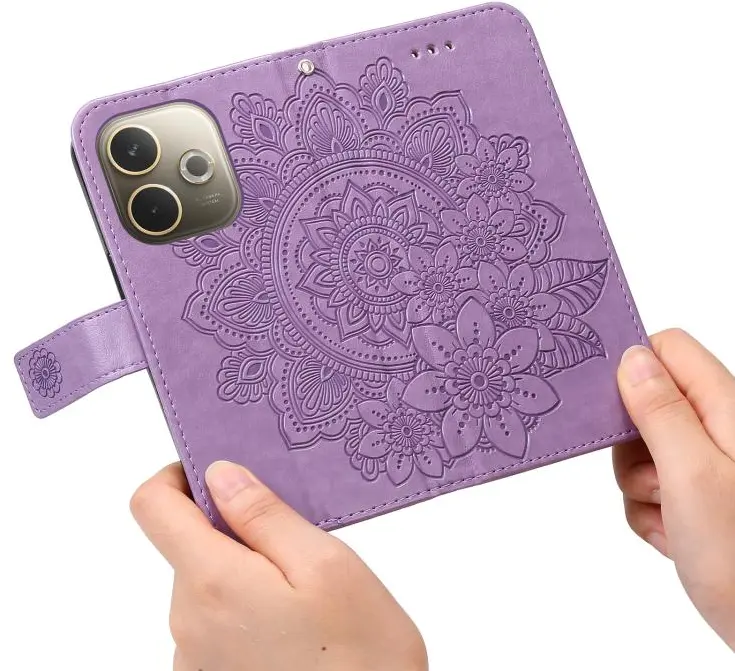 Oppo A5 Pro Hoesje Mandala Book Case met Pasjeshouder Paars afbeelding 7