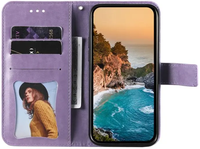Oppo A5 Pro Hoesje Mandala Book Case met Pasjeshouder Paars afbeelding 5