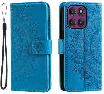 Motorola Moto G86 Hoesje Mandala Book Case met Pasjeshouder Blauw