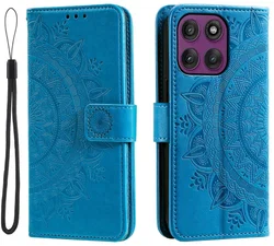 Motorola Moto G86 Hoesje Mandala Book Case met Pasjeshouder Blauw afbeelding
