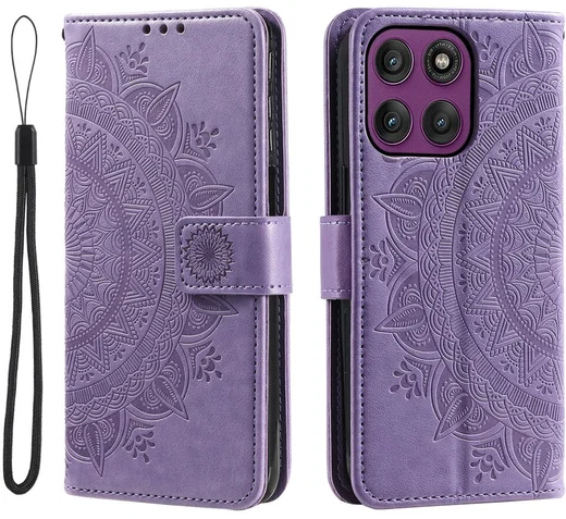 Motorola Moto G86 Hoesje Mandala Book Case met Pasjeshouder Paars afbeelding 1