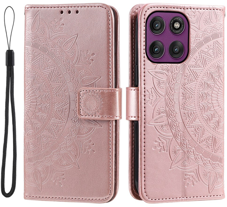 Motorola Moto G86 Hoesje Mandala Book Case met Pasjeshouder Roze Goud afbeelding 1