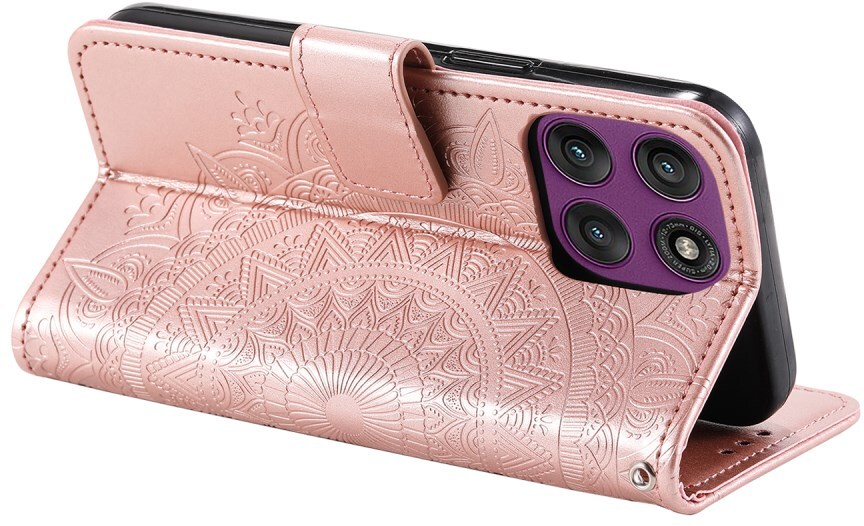 Motorola Moto G86 Hoesje Mandala Book Case met Pasjeshouder Roze Goud afbeelding 4