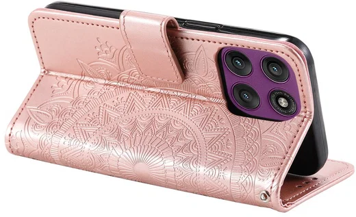 Motorola Moto G86 Hoesje Mandala Book Case met Pasjeshouder Roze Goud afbeelding 4