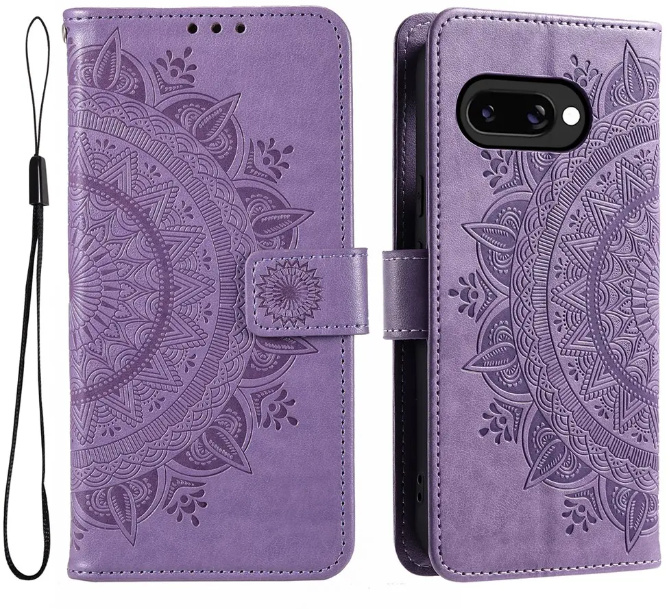 Google Pixel 10a Hoesje Mandala Book Case met Pasjeshouder Paars afbeelding 1