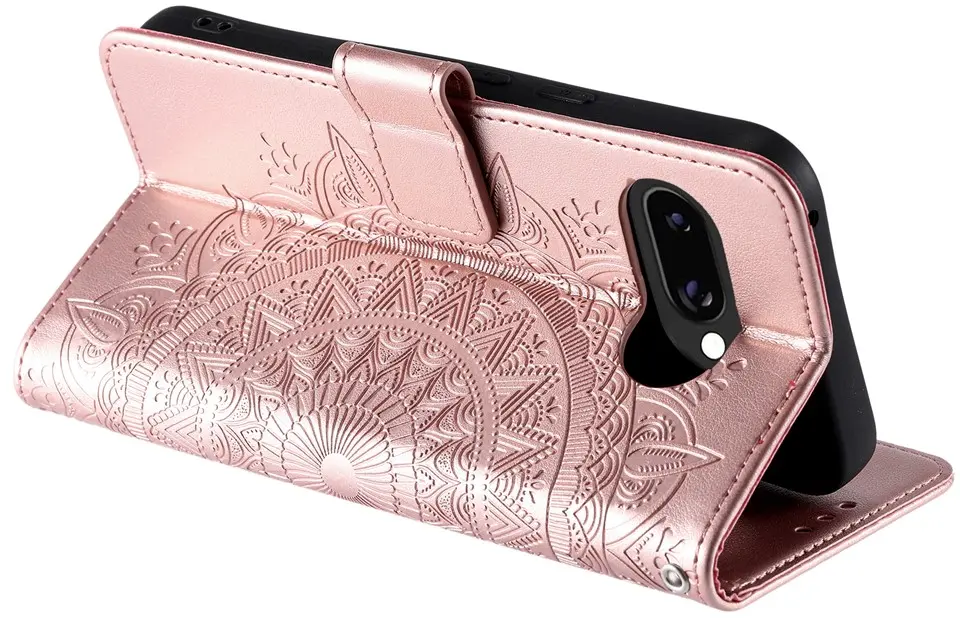 Google Pixel 10a Hoesje Mandala Book Case met Pasjeshouder Roze Goud afbeelding 3