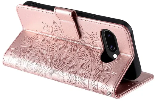 Google Pixel 10a Hoesje Mandala Book Case met Pasjeshouder Roze Goud afbeelding 3