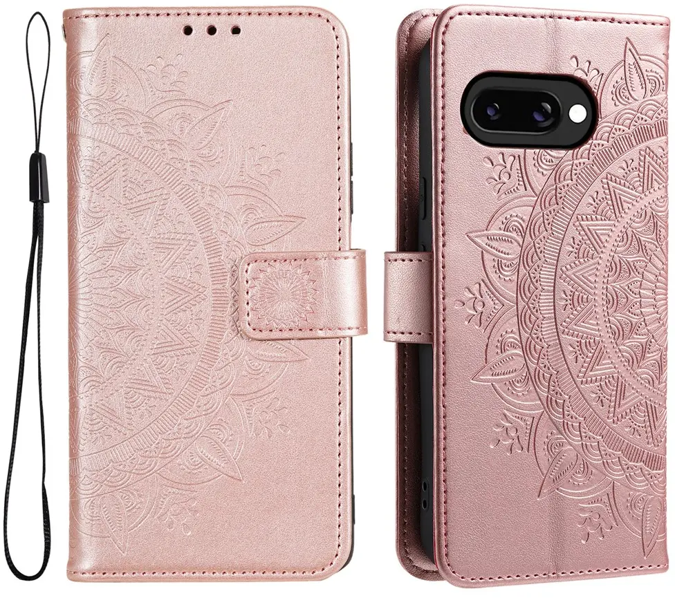 Google Pixel 10a Hoesje Mandala Book Case met Pasjeshouder Roze Goud afbeelding 1