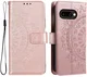 Google Pixel 10a Hoesje Mandala Book Case met Pasjeshouder Roze Goud