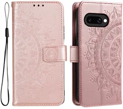 Google Pixel 10a Hoesje Mandala Book Case met Pasjeshouder Roze Goud afbeelding