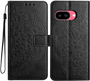 Google Pixel 10a Hoesje Mandala Book Case met Pasjeshouder Zwart