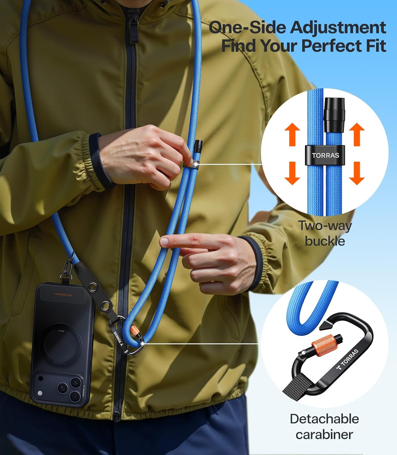 TORRAS LoopGo Clasp Verstelbaar Universeel Telefoonkoord Blauw afbeelding 6
