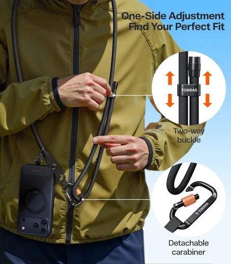 TORRAS LoopGo Clasp Verstelbaar Universeel Telefoonkoord Zwart afbeelding 7