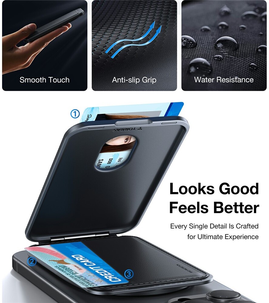 TORRAS MagSafe Pasjeshouder / Kaarthouder met Standaard 360° Draaibaar Zwart afbeelding 3