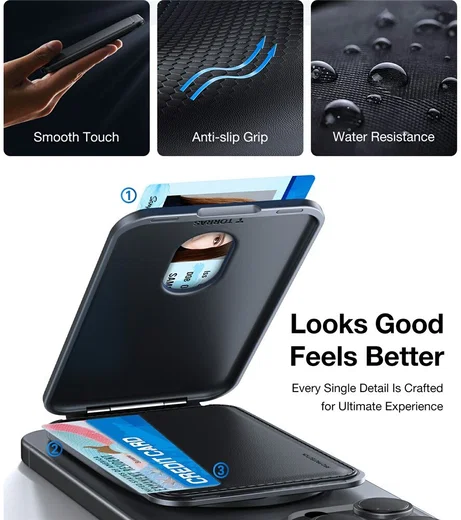 TORRAS MagSafe Pasjeshouder / Kaarthouder met Standaard 360° Draaibaar Zwart afbeelding 3