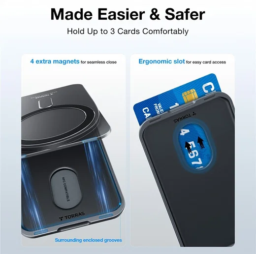 TORRAS MagSafe Pasjeshouder / Kaarthouder met Standaard 360° Draaibaar Zwart afbeelding 6