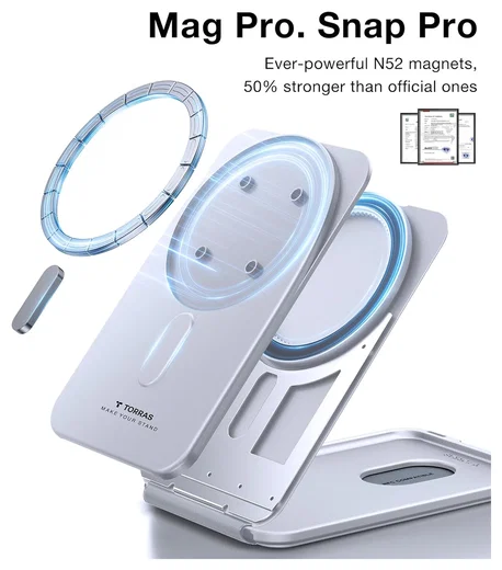 TORRAS MagSafe Pasjeshouder / Kaarthouder met Standaard 360° Draaibaar Grijs afbeelding 7