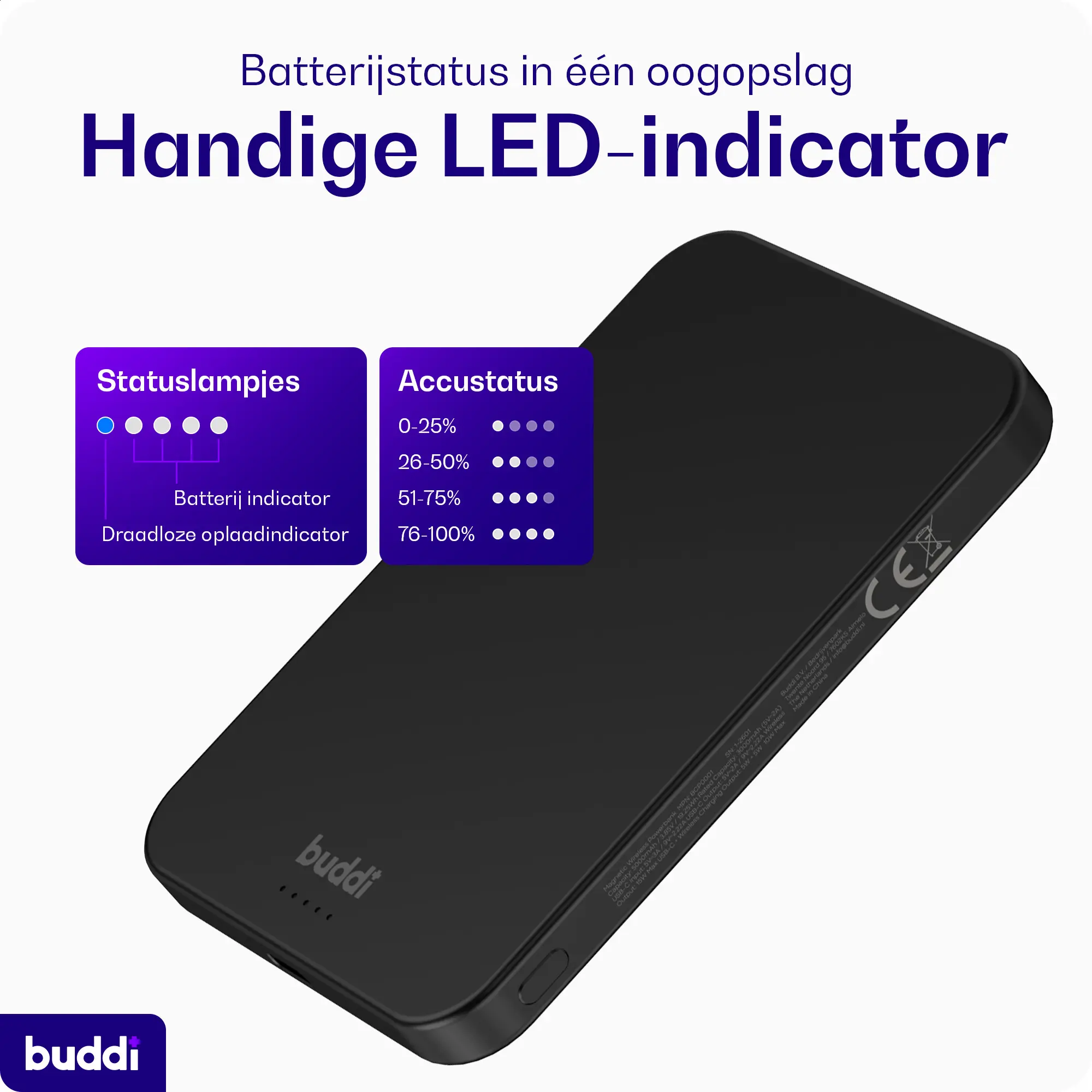 Buddi Connect Pro 5.000 mAh Magnetische MagSafe Qi2 Powerbank 15W Zwart afbeelding 9