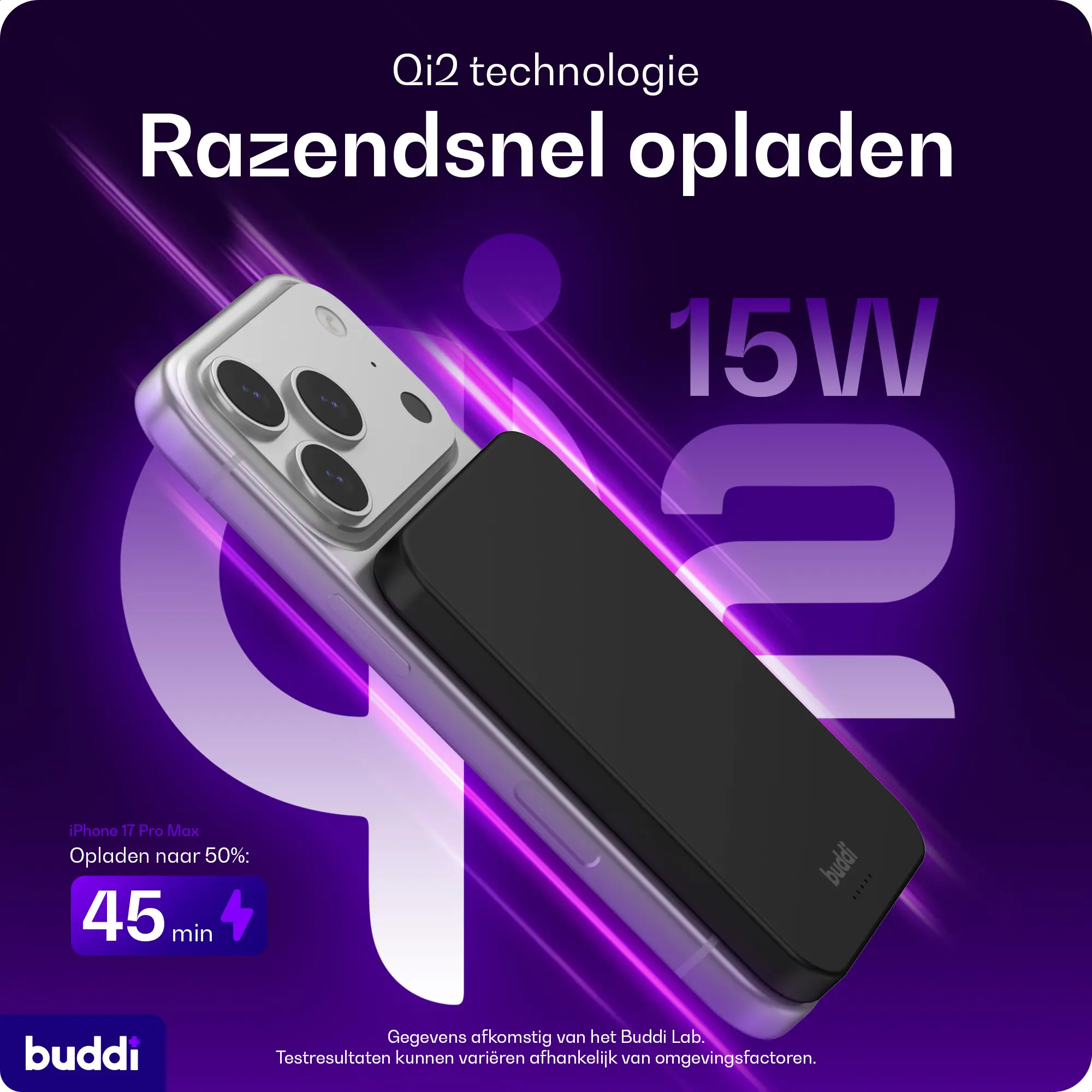 Buddi Connect Pro 5.000 mAh Magnetische MagSafe Qi2 Powerbank 15W Zwart afbeelding 5