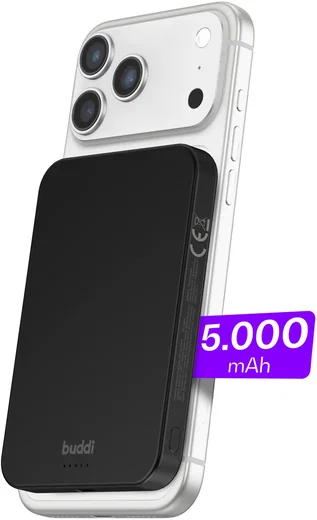 Buddi Connect Pro 5.000 mAh Magnetische MagSafe Qi2 Powerbank 15W Zwart afbeelding 1