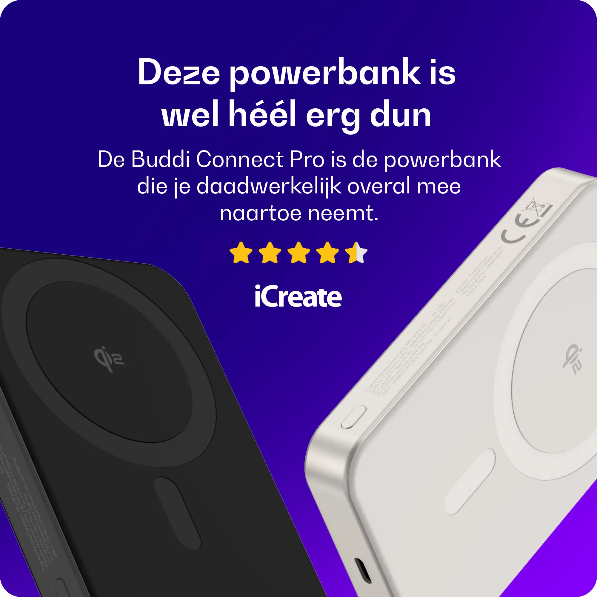 Buddi Connect Pro 5.000 mAh Magnetische MagSafe Qi2 Powerbank 15W Titanium afbeelding 6