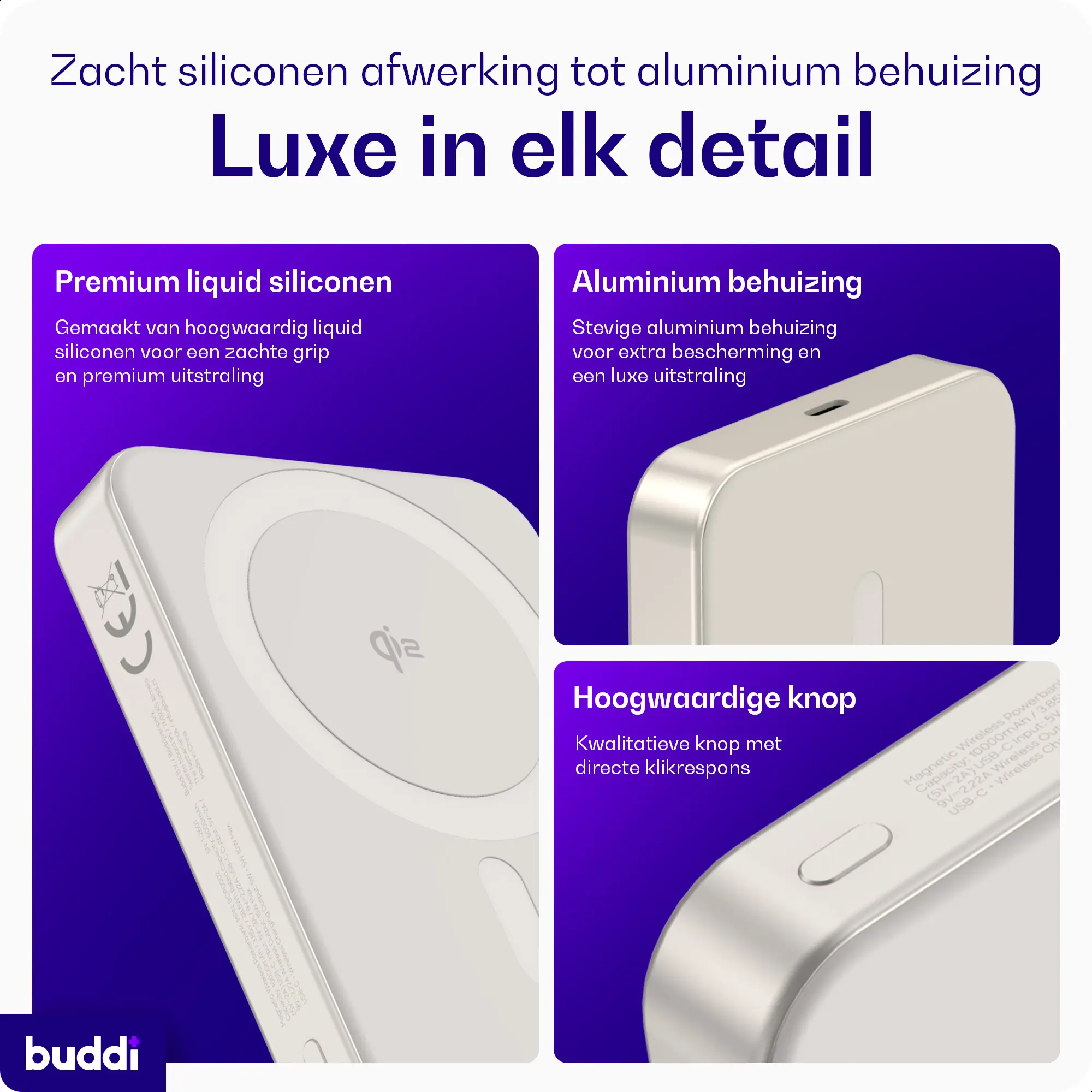Buddi Connect Pro 5.000 mAh Magnetische MagSafe Qi2 Powerbank 15W Titanium afbeelding 7