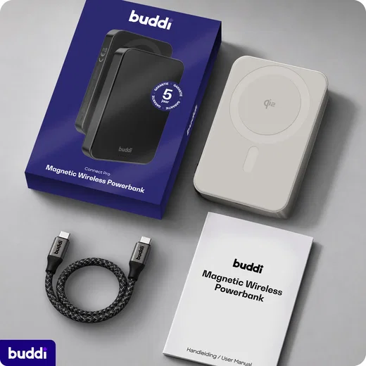 Buddi Connect Pro 5.000 mAh Magnetische MagSafe Qi2 Powerbank 15W Titanium afbeelding 10