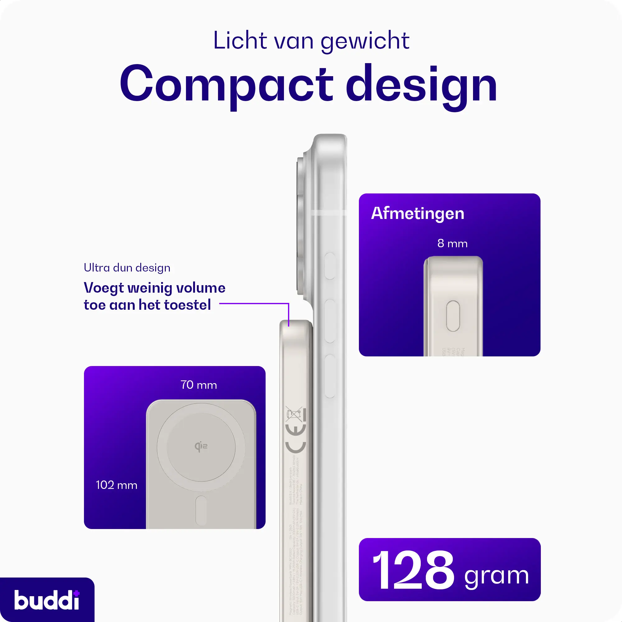 Buddi Connect Pro 5.000 mAh Magnetische MagSafe Qi2 Powerbank 15W Titanium afbeelding 4