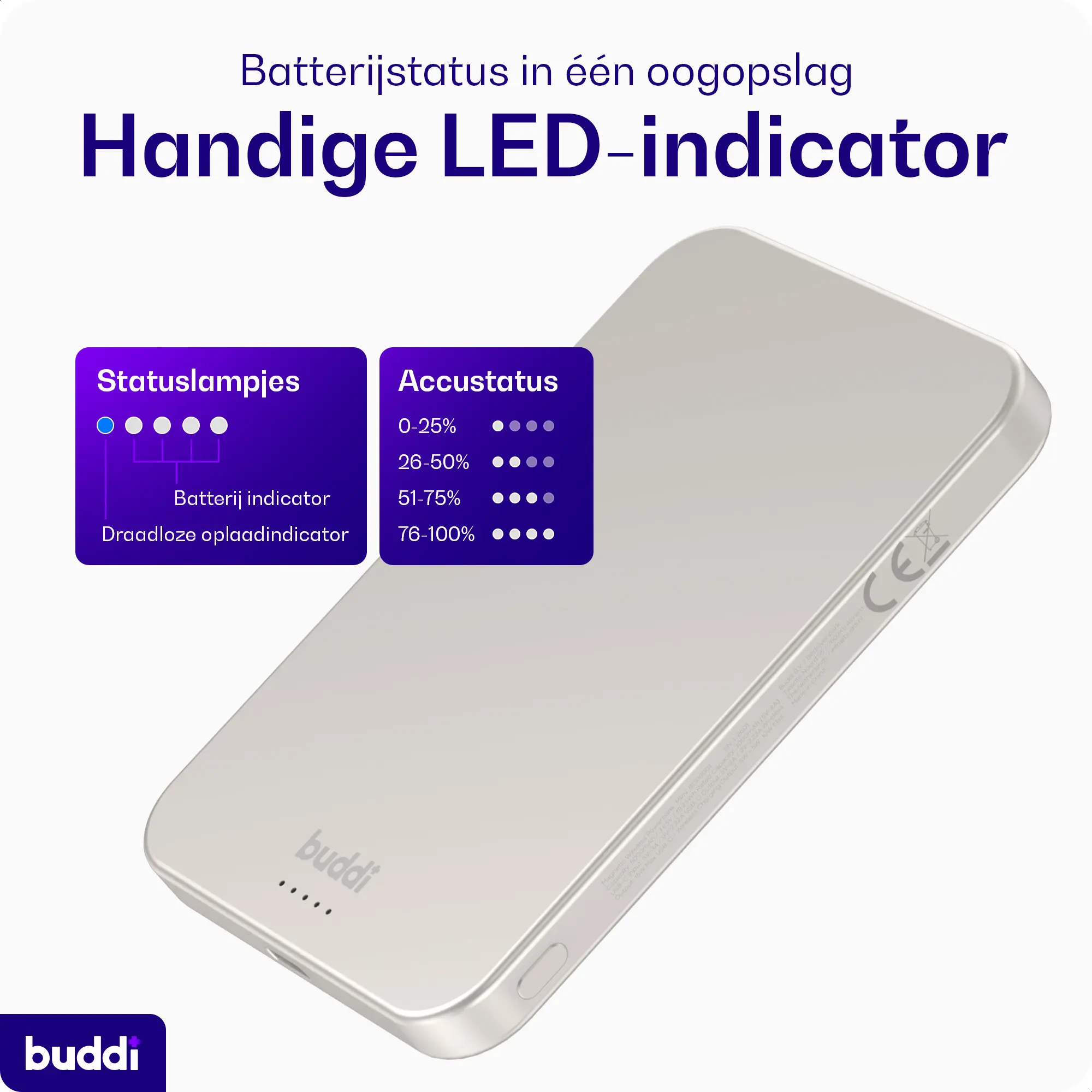 Buddi Connect Pro 5.000 mAh Magnetische MagSafe Qi2 Powerbank 15W Titanium afbeelding 9