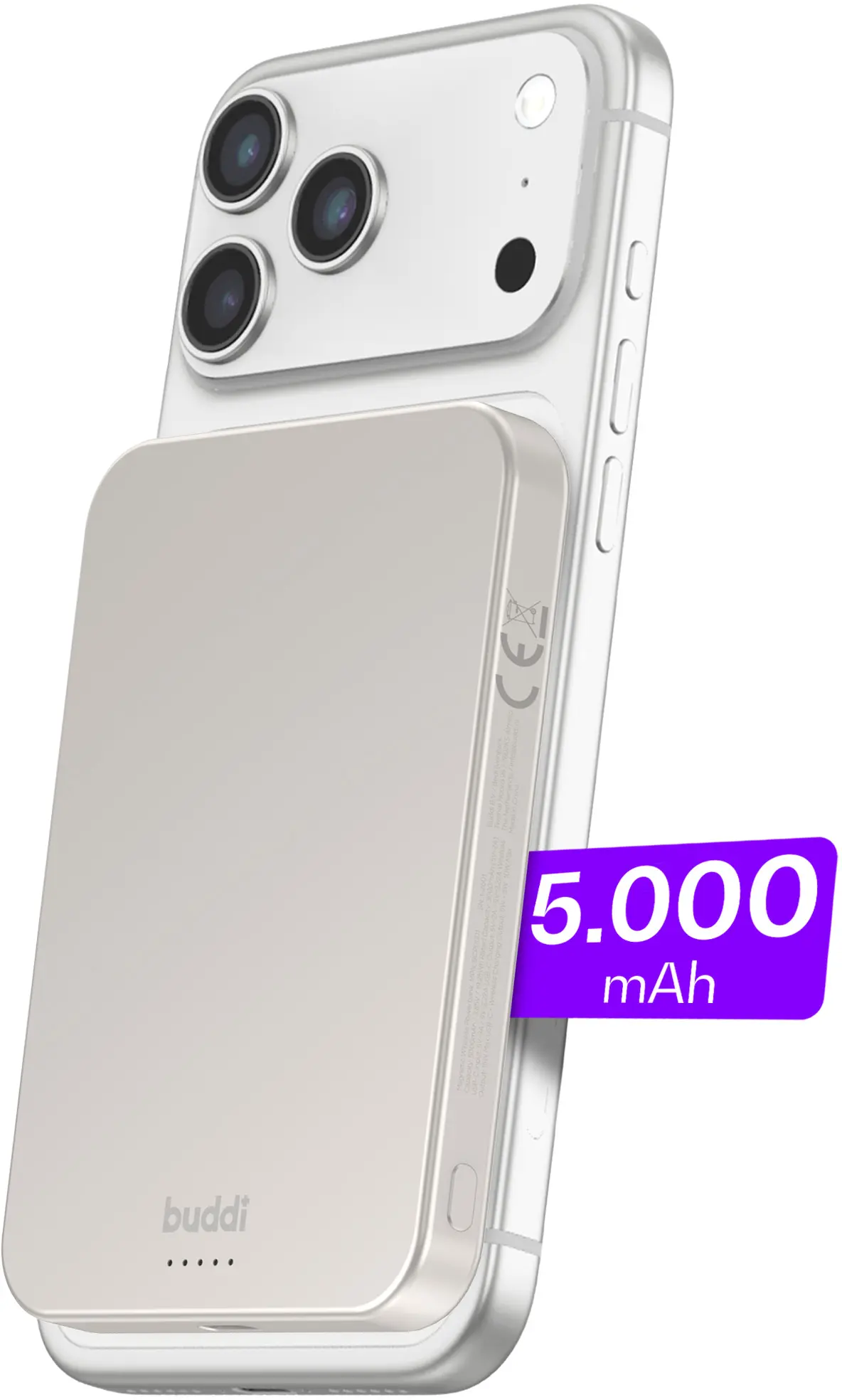 Buddi Connect Pro 5.000 mAh Magnetische MagSafe Qi2 Powerbank 15W Titanium afbeelding 1