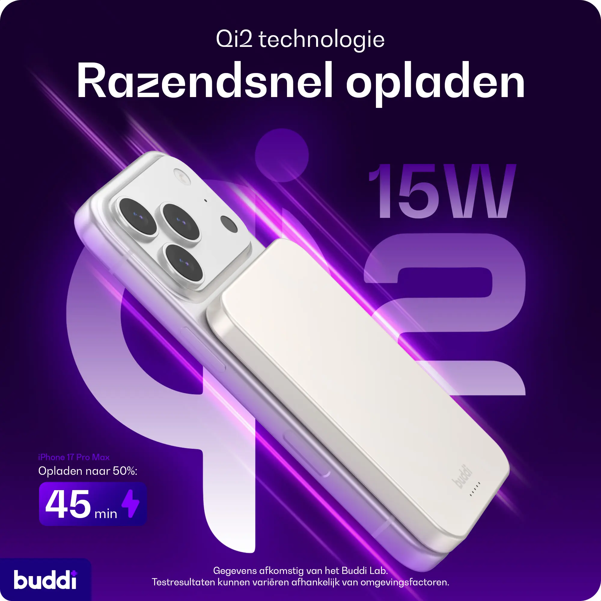 Buddi Connect Pro 5.000 mAh Magnetische MagSafe Qi2 Powerbank 15W Titanium afbeelding 5