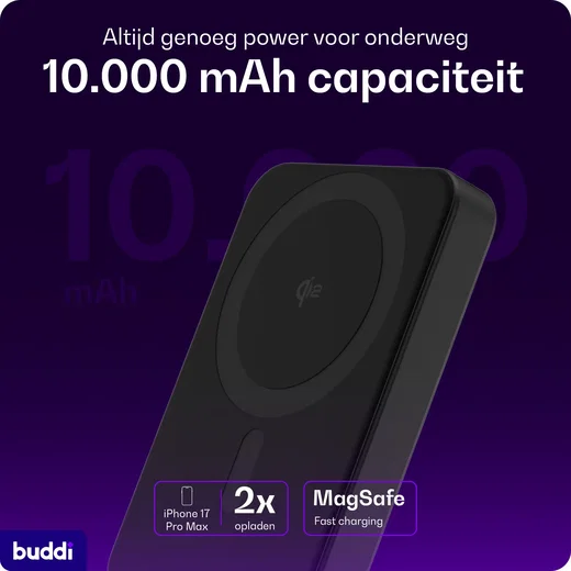 Buddi Connect Pro 10.000 mAh Magnetische MagSafe Qi2 Powerbank 15W Zwart afbeelding 3