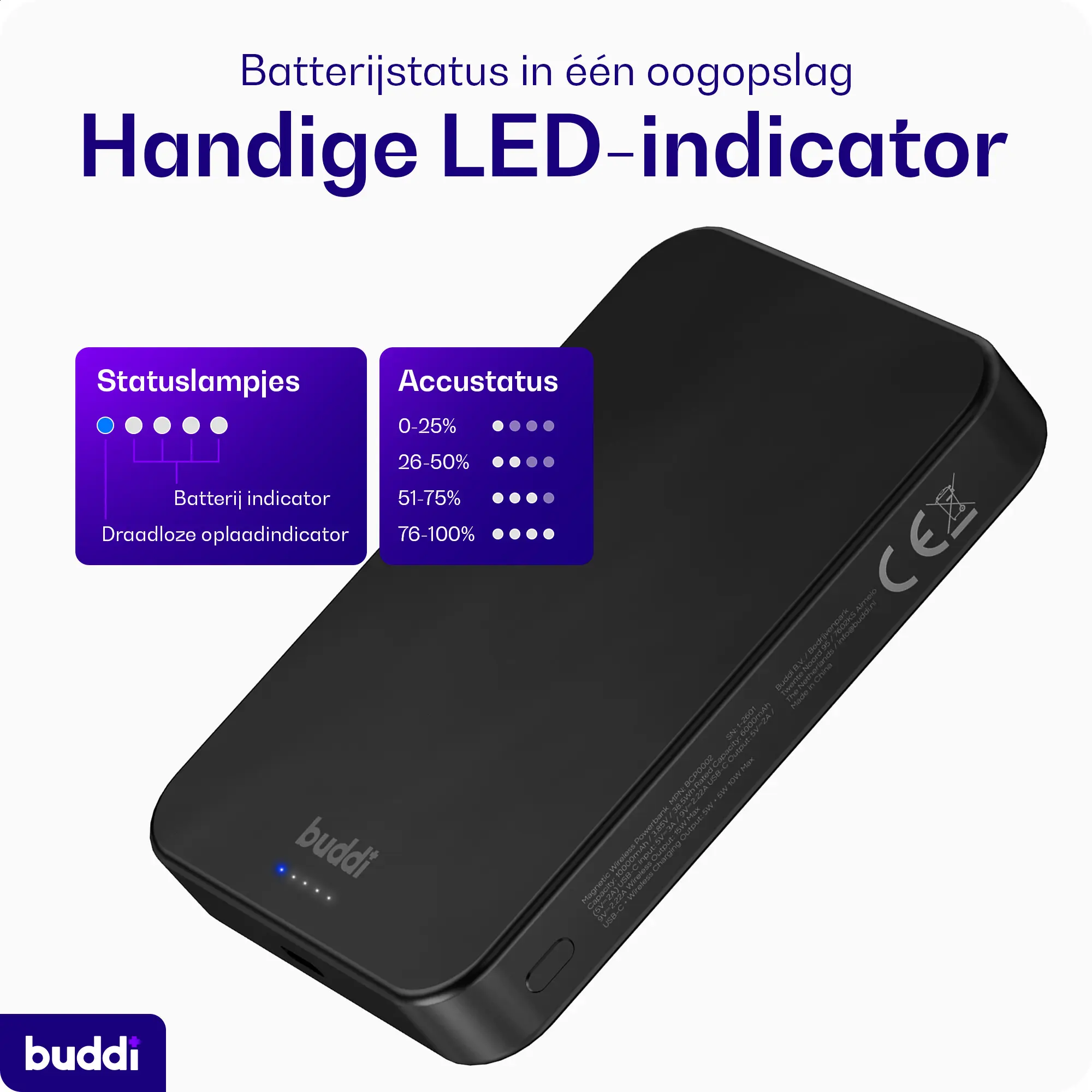 Buddi Connect Pro 10.000 mAh Magnetische MagSafe Qi2 Powerbank 15W Zwart afbeelding 9