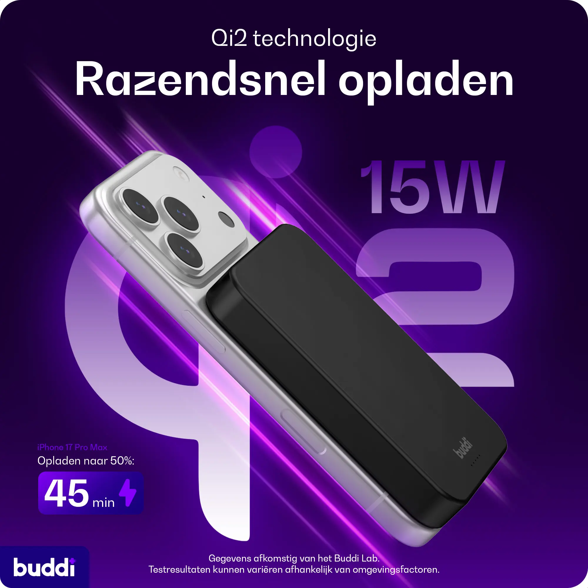 Buddi Connect Pro 10.000 mAh Magnetische MagSafe Qi2 Powerbank 15W Zwart afbeelding 6