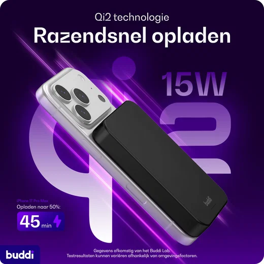 Buddi Connect Pro 10.000 mAh Magnetische MagSafe Qi2 Powerbank 15W Zwart afbeelding 6