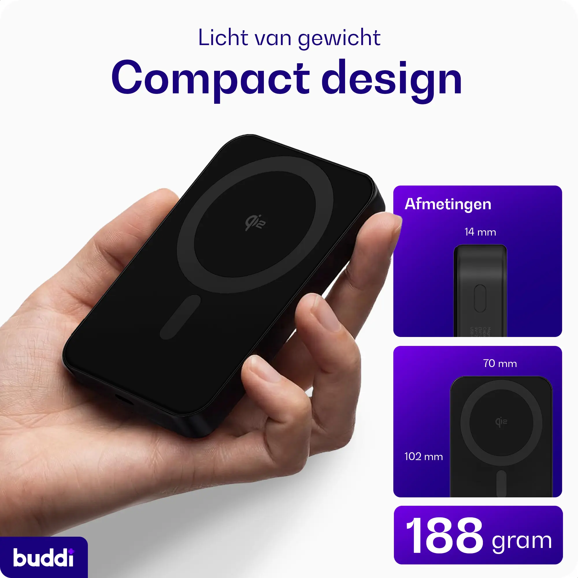Buddi Connect Pro 10.000 mAh Magnetische MagSafe Qi2 Powerbank 15W Zwart afbeelding 4