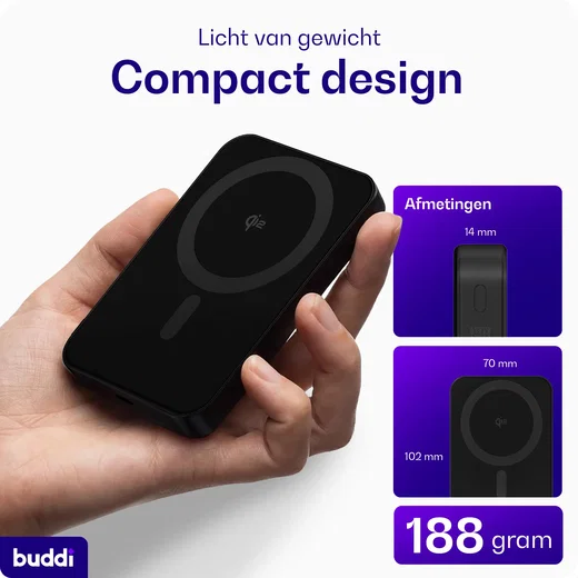 Buddi Connect Pro 10.000 mAh Magnetische MagSafe Qi2 Powerbank 15W Zwart afbeelding 4
