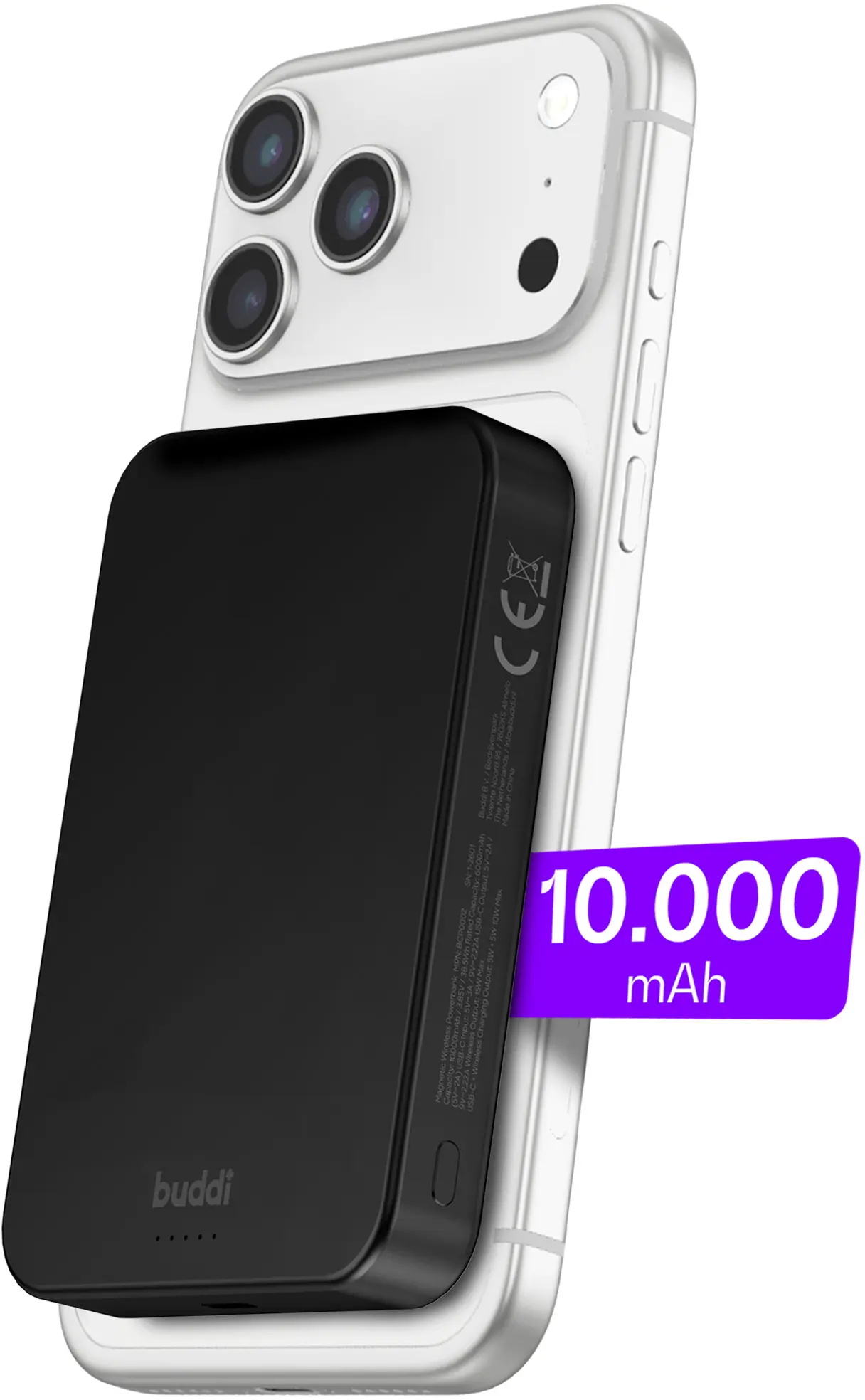 Buddi Connect Pro 10.000 mAh Magnetische MagSafe Qi2 Powerbank 15W Zwart afbeelding 1