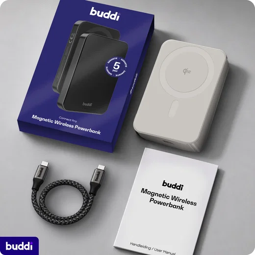 Buddi Connect Pro 10.000 mAh Magnetische MagSafe Qi2 Powerbank 15W Titanium afbeelding 9