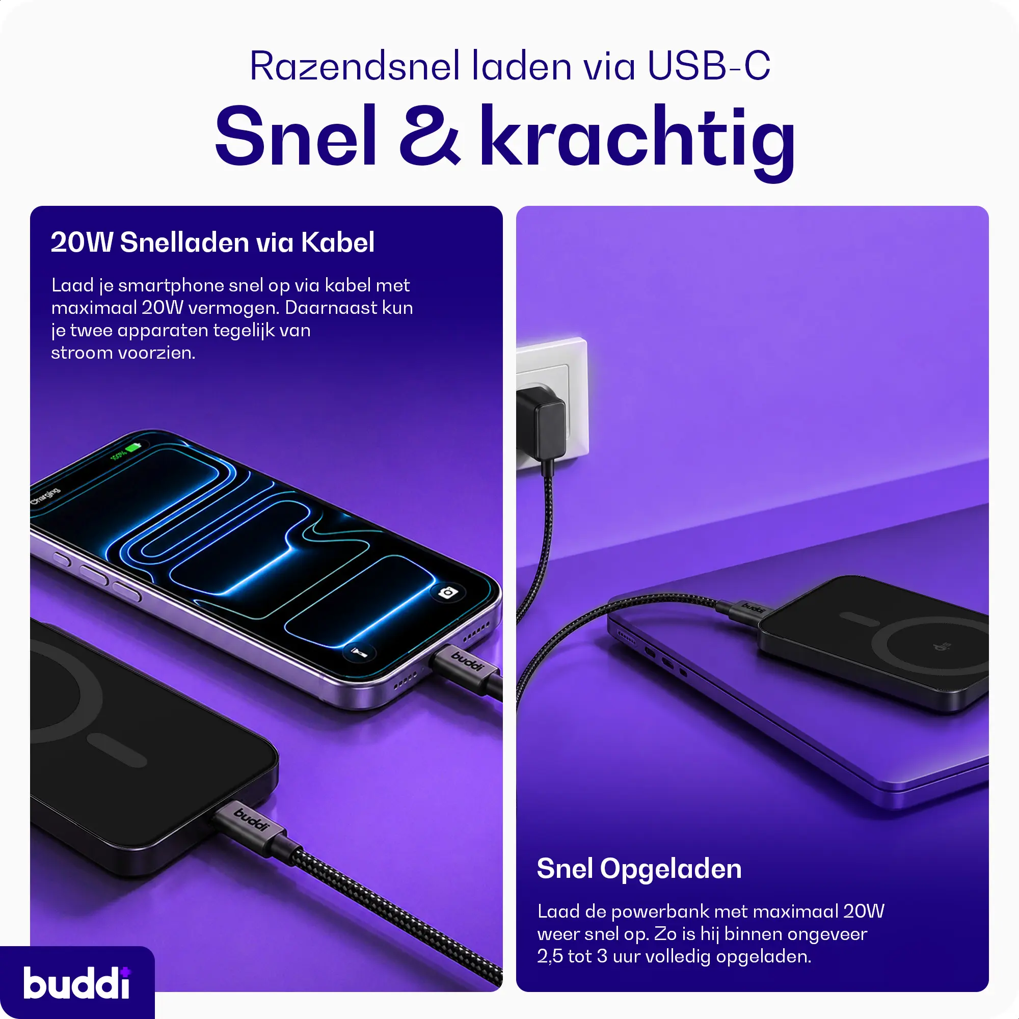 Buddi Connect Pro 10.000 mAh Magnetische MagSafe Qi2 Powerbank 15W Titanium afbeelding 10