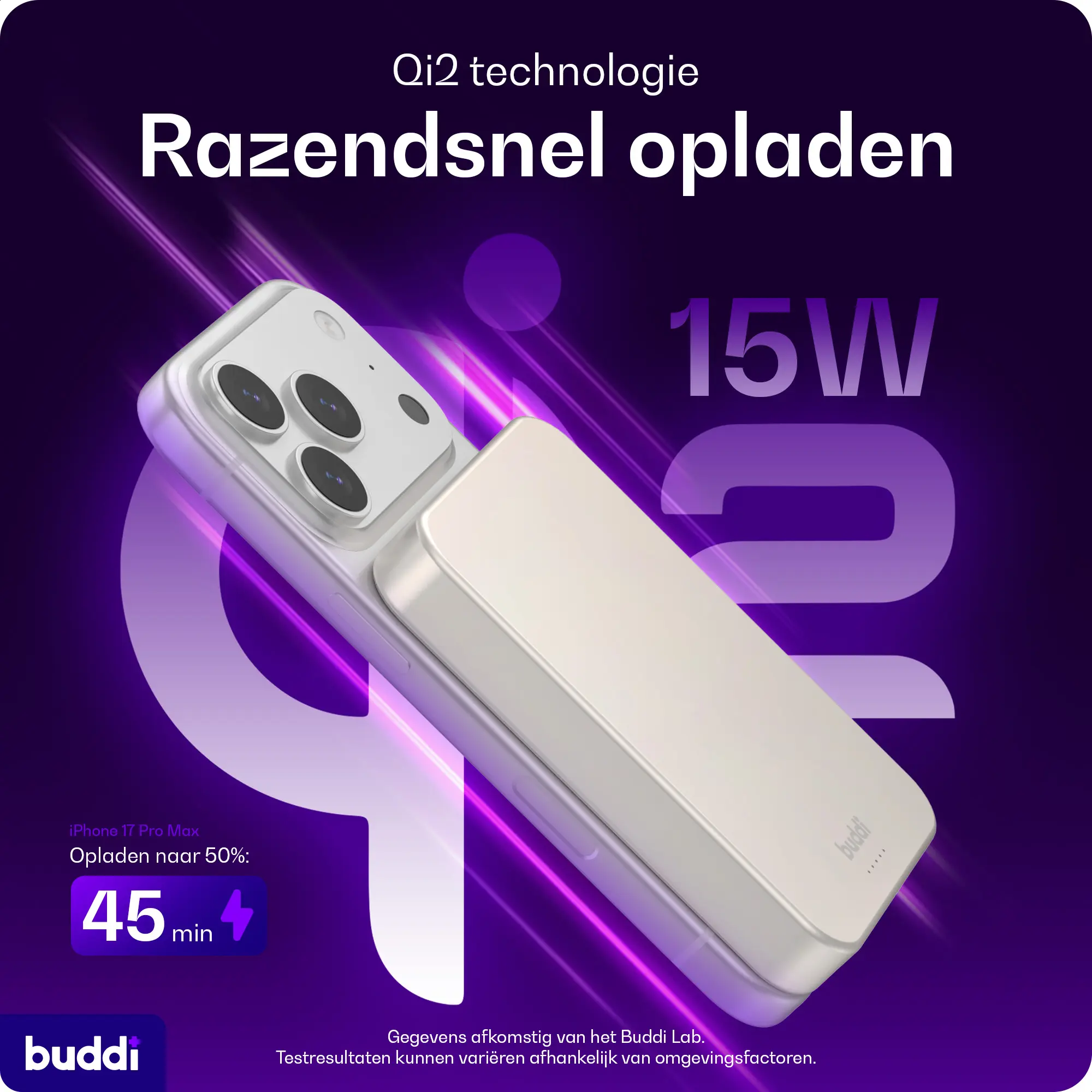 Buddi Connect Pro 10.000 mAh Magnetische MagSafe Qi2 Powerbank 15W Titanium afbeelding 5