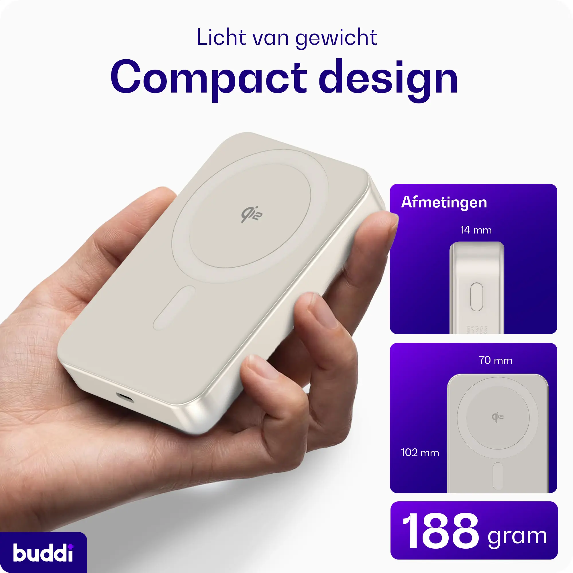 Buddi Connect Pro 10.000 mAh Magnetische MagSafe Qi2 Powerbank 15W Titanium afbeelding 4
