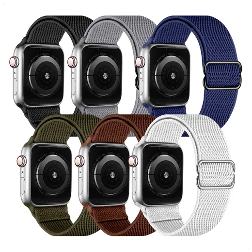 SBG Nylon Apple Watch Bandje - 1-11/SE/Ultra - 49/46/45/44/42MM - 6-Pack Donker afbeelding 1