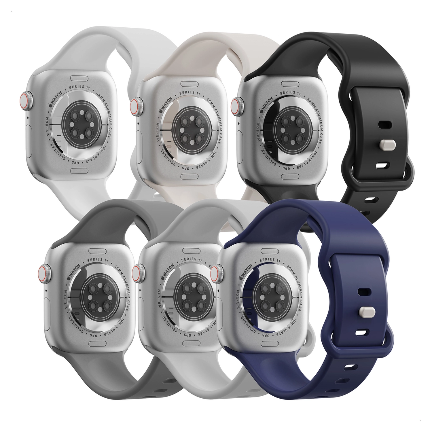SBG Siliconen Apple Watch Bandje 1-11/SE/Ultra - 49/46/45/44/42MM 6-pack Donker afbeelding 1