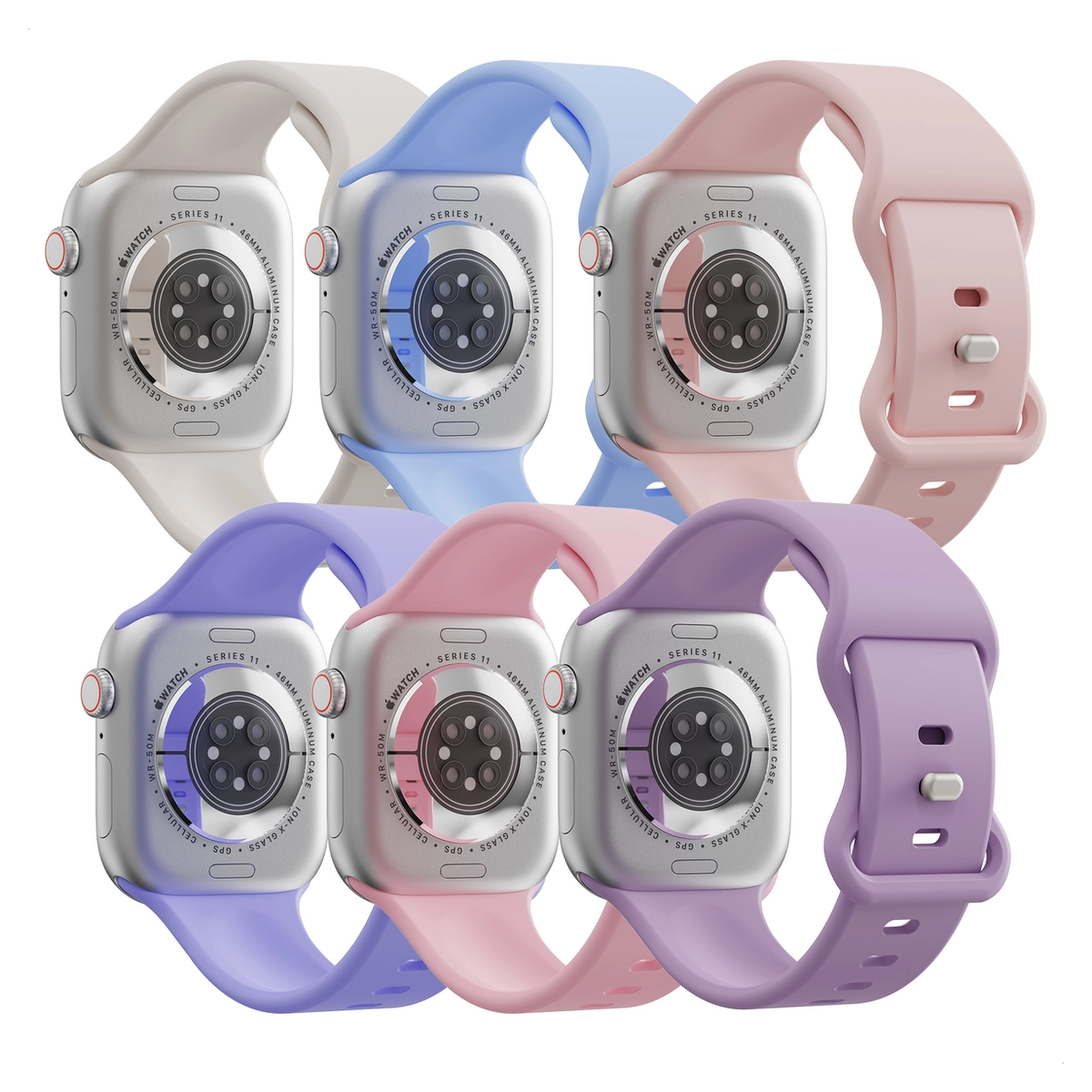 SBG Siliconen Apple Watch Bandje 1-11/SE/Ultra - 49/46/45/44/42MM 6-pack Licht afbeelding 1